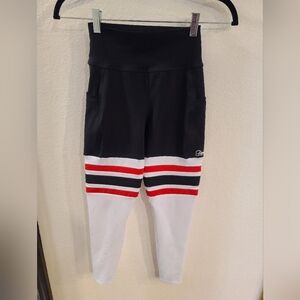 Bombshell Sportswear Thigh High Leggings Size M With Pockets Black/white/red